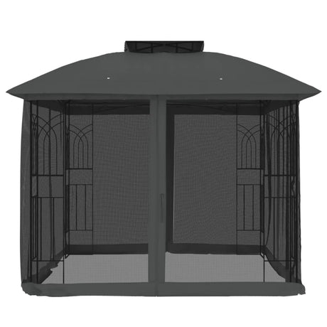 Vidaxx Pavillon mit Gitterwänden und Doppeldach 2,94x2,94 m Stahl Anthrazit