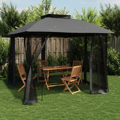 Vidaxx Pavillon mit Gitterwänden und Doppeldach 2,94x2,94 m Stahl Anthrazit