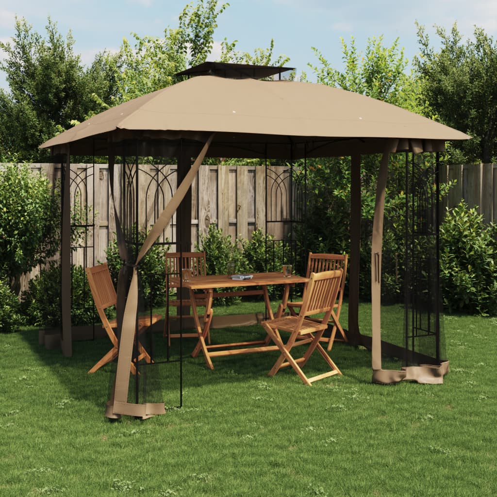 Vidaxx Pavillon-Seitenwände aus Mesh und Doppeldach 2,94x2,94 m Stahl Taupe