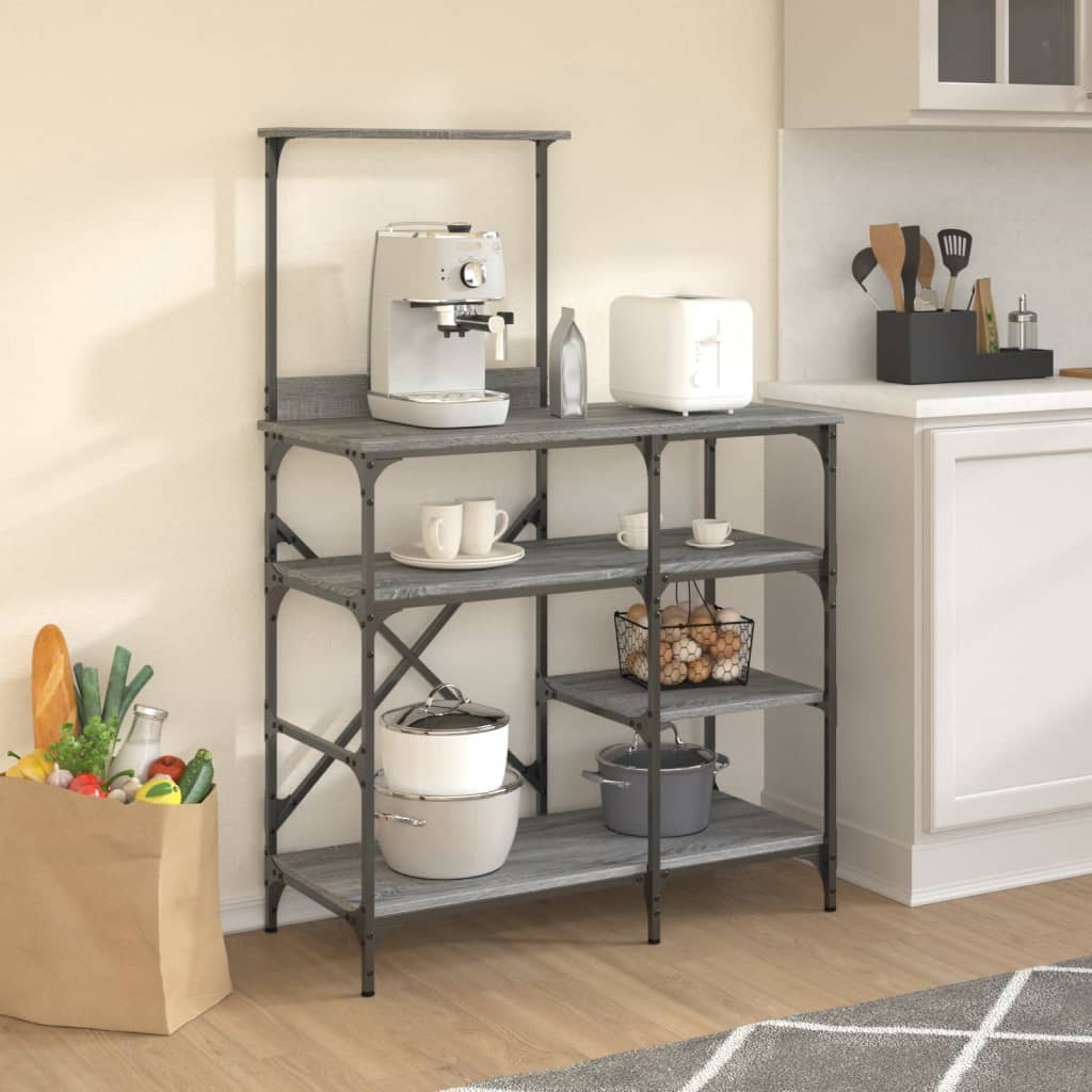 Vidaxl Bakers rack 90x40x132 cm Legno trasformato in legno e metallo grigio Sonoma