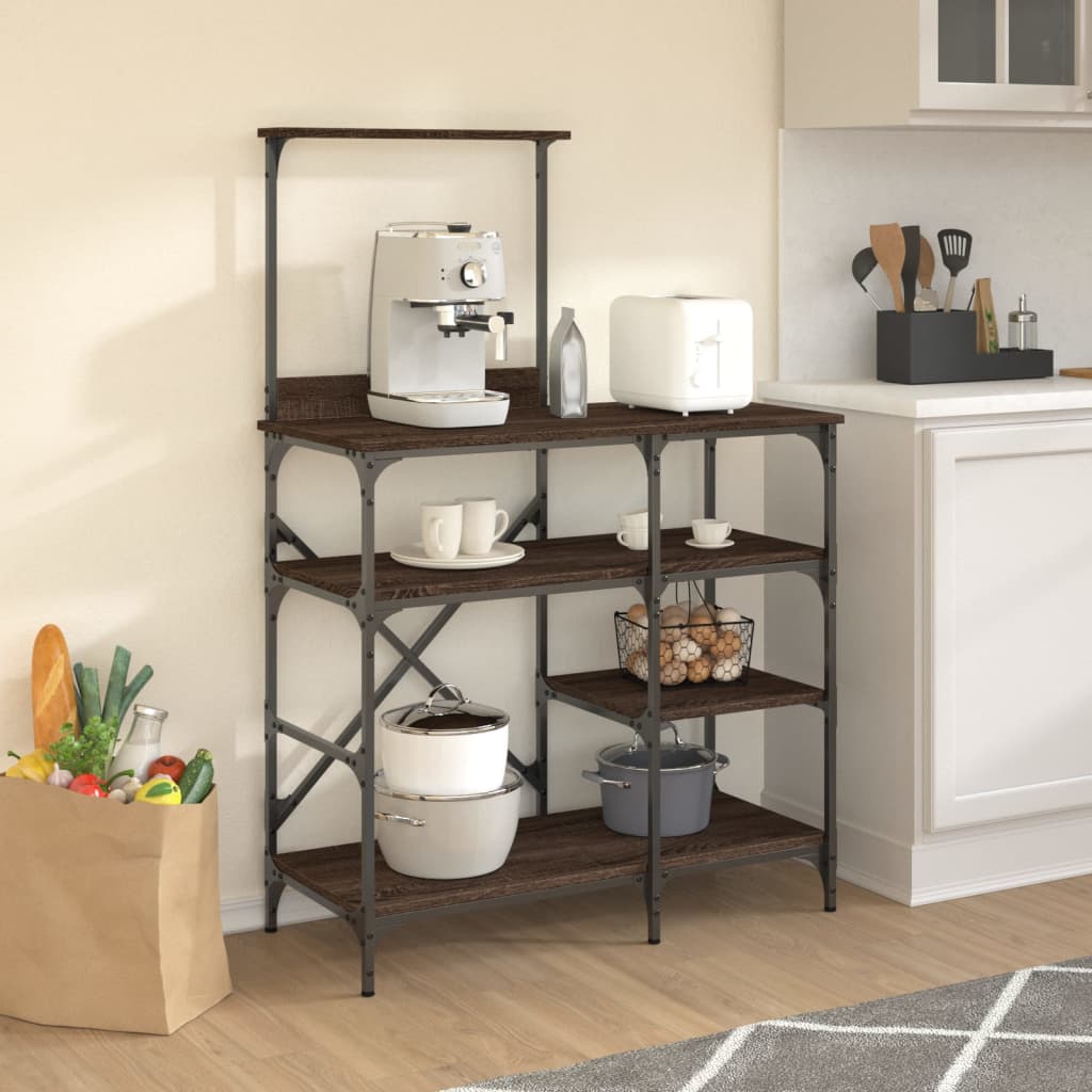 Vidaxl bakers rack 90x40x132 cm processed wood and metal brown oak color