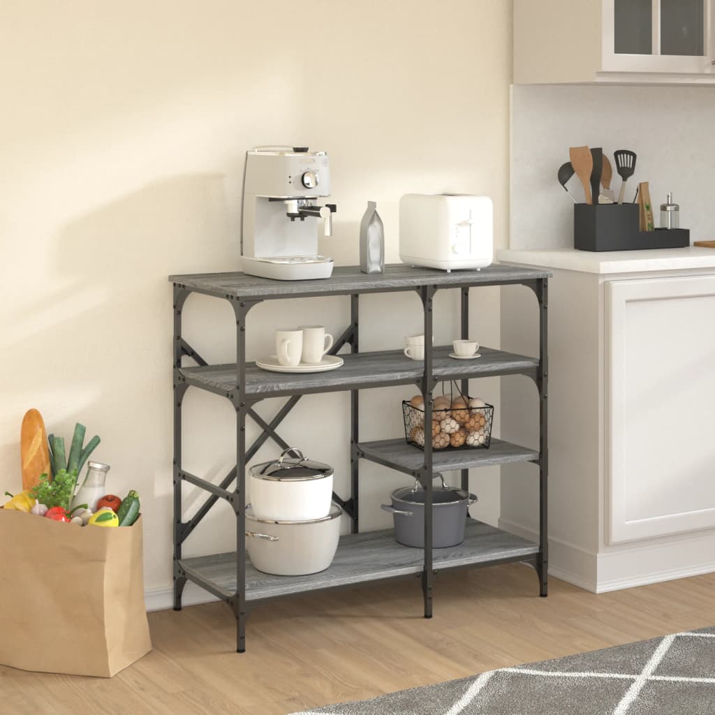 VidaXL Bäckerregal 90x40x84 cm aus handgefertigtem Holz und Metall in Sonoma-Grau