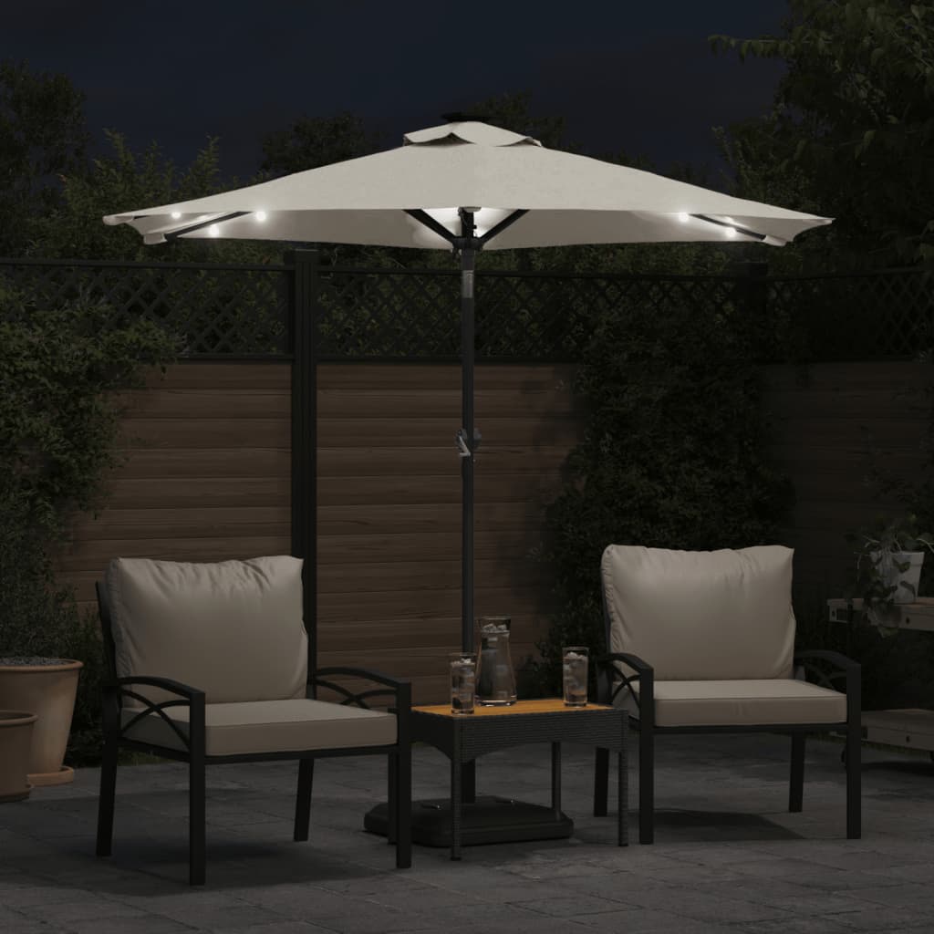 Vidaxl Parasol z LED in jeklenimi palicami 225x225x212 cm bela