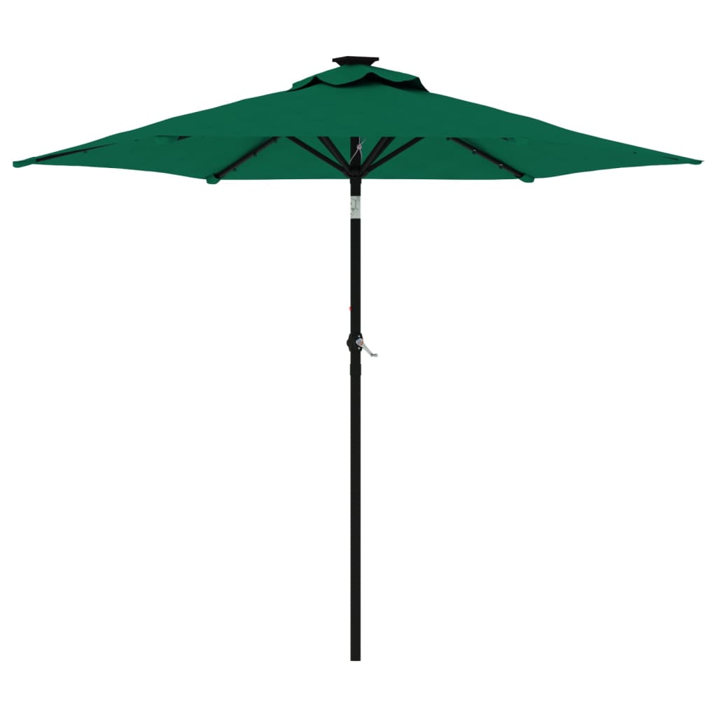 Parasol Vidaxl con LED y polo de acero 225x225x212 cm verde