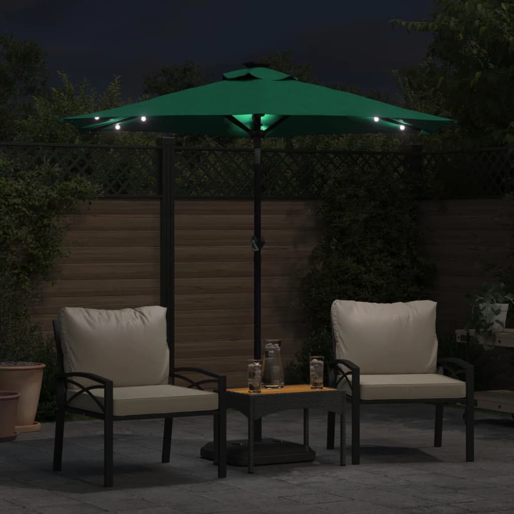 Parasol vidaxl avec LED et poteau en acier 225x225x212 cm vert