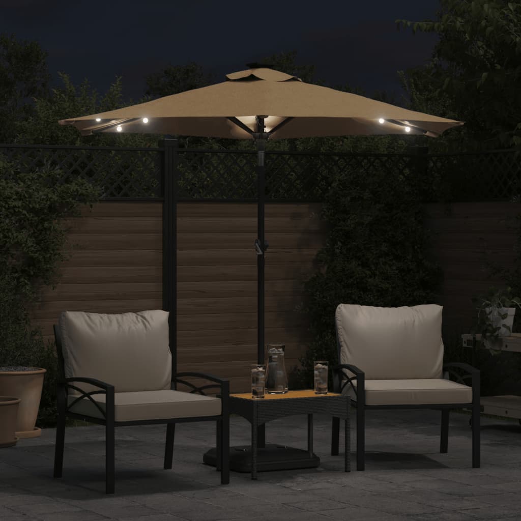 Vidaxl Parasol with LEDs and steel pole 225x225x212 cm taupe