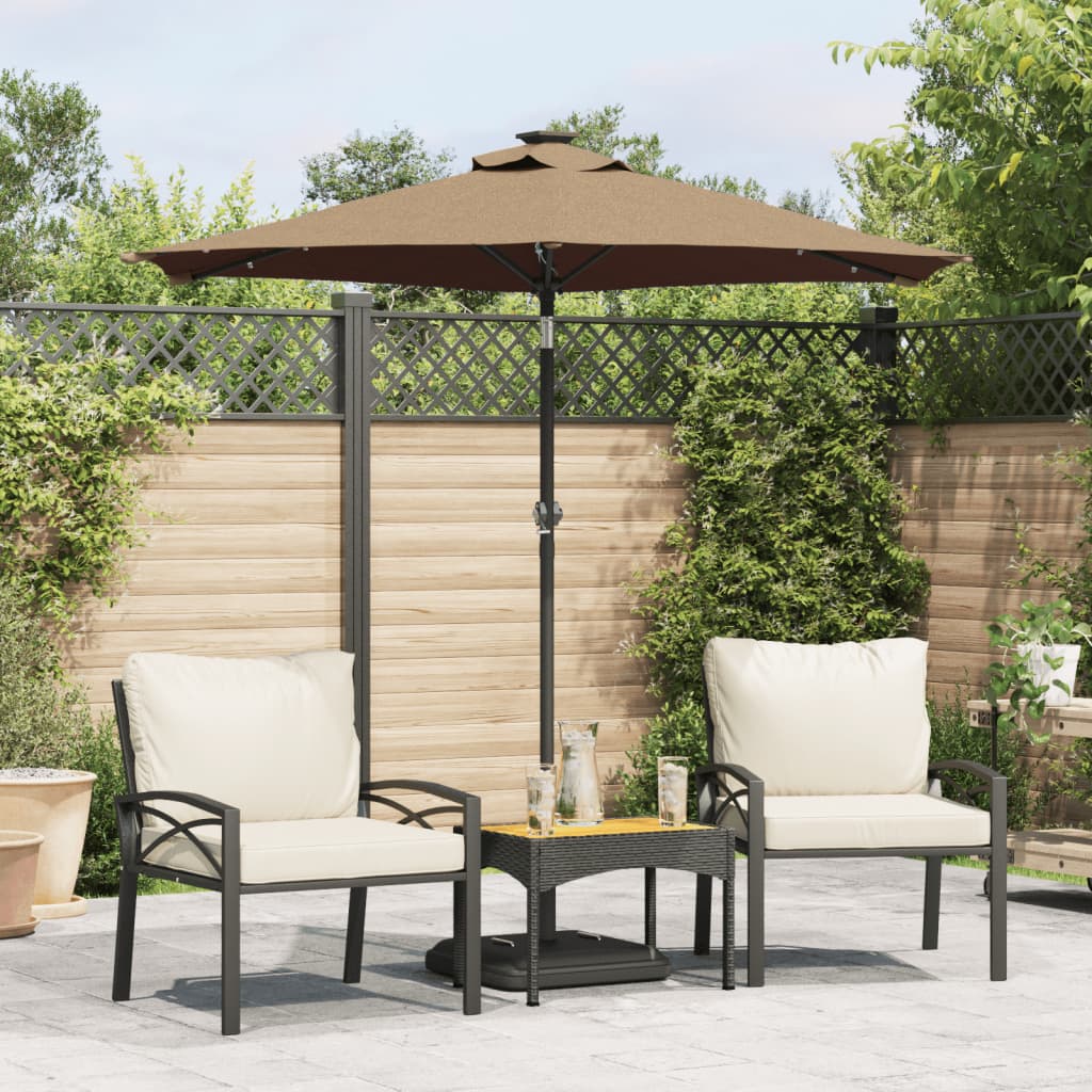 Parasol Vidaxl con LED y polo de acero 225x225x212 cm Taupe