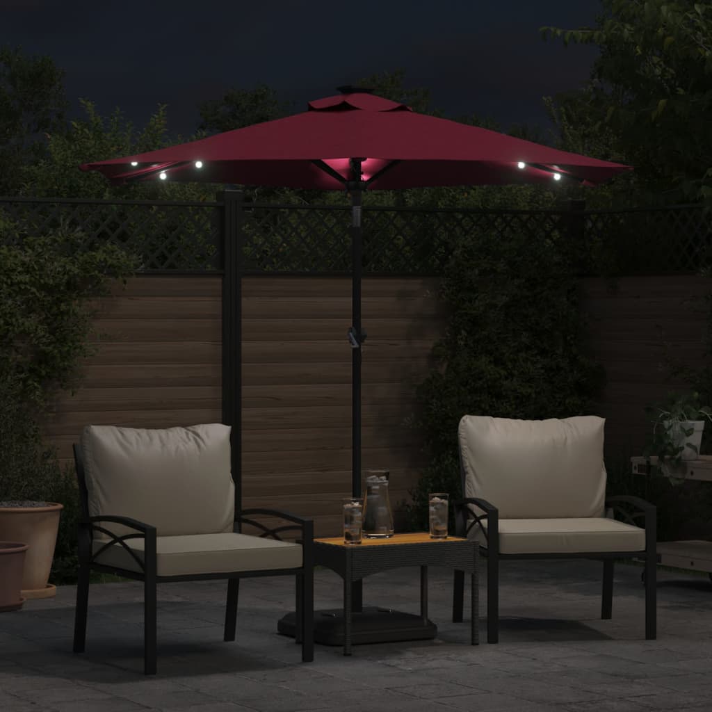 Vidaxl parasol avec LED et poteau en acier 225x225x212 cm rouge borgogne