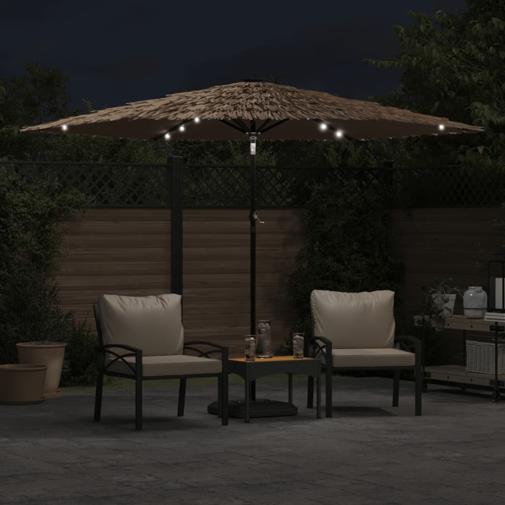 Vidaxl Parasol with LEDs and steel pole 288x288x225 cm brown