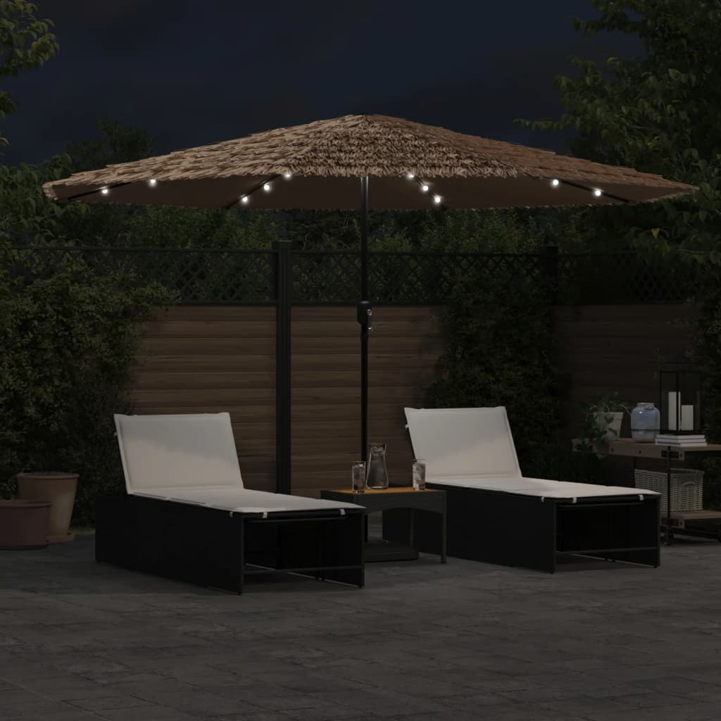 Parasol vidaxl avec LED et poteau en acier 388x388x248 cm brun