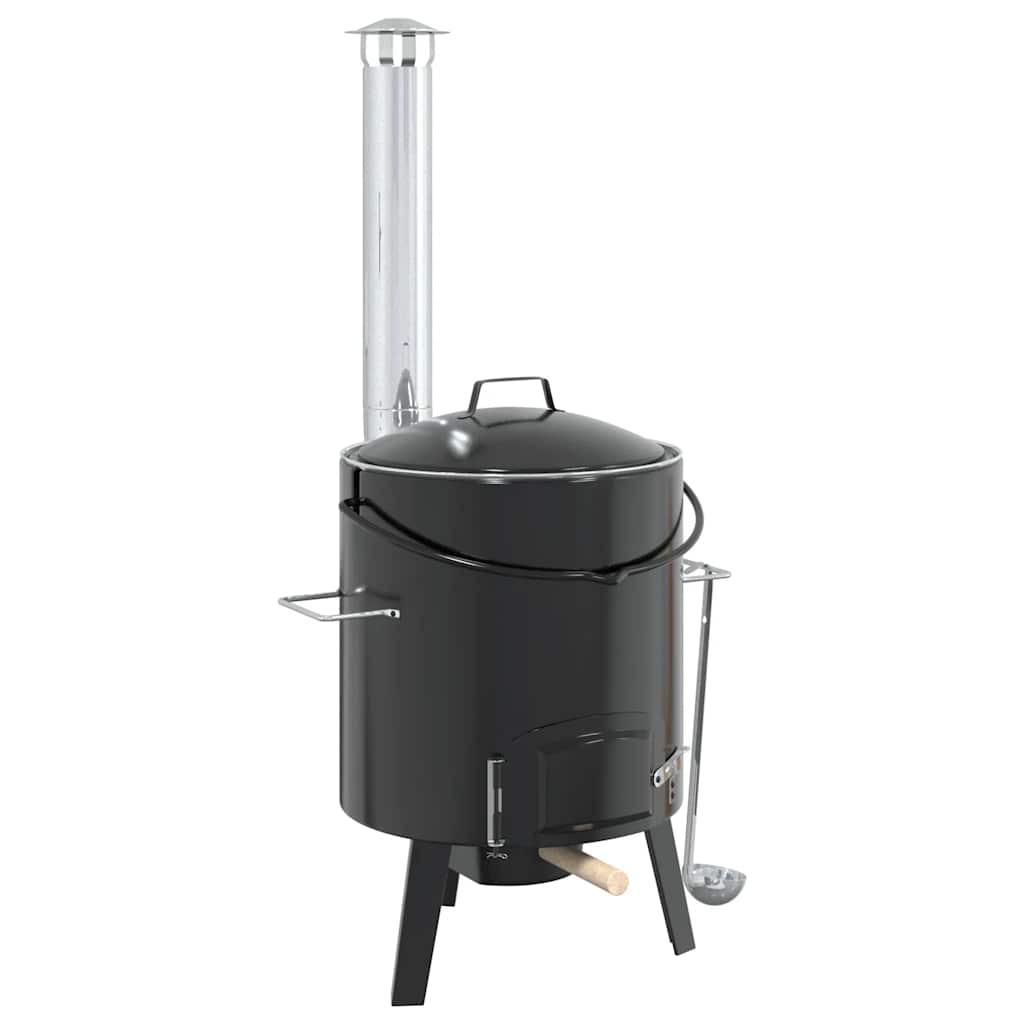 Vidaxl Gulaschkanone mit Kamin und Deckel aus emailliertem Stahl schwarz