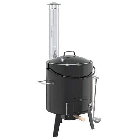 Vidaxl Gulaschkanone mit Kamin und Deckel aus emailliertem Stahl schwarz