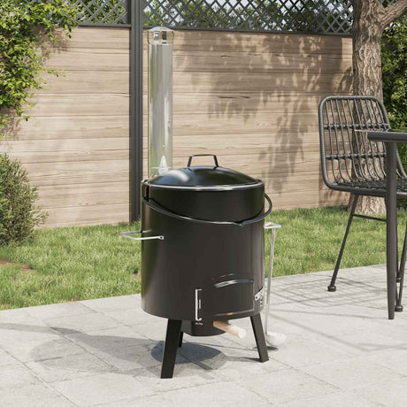 Vidaxl Gulaschkanone mit Kamin und Deckel aus emailliertem Stahl schwarz