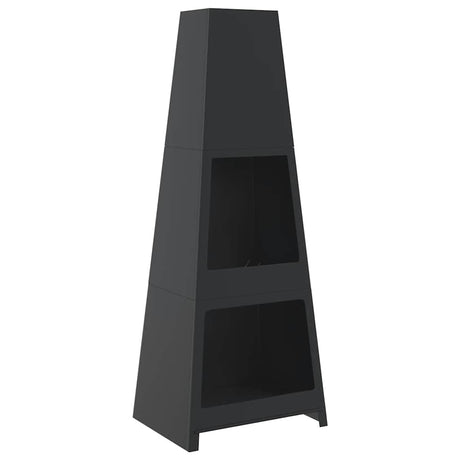 VidaXL Außenkamin mit Holzlagerturm Design Stahl schwarz