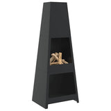 VidaXL Außenkamin mit Holzlagerturm Design Stahl schwarz