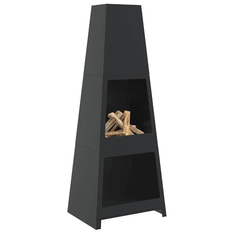 VidaXL Außenkamin mit Holzlagerturm Design Stahl schwarz
