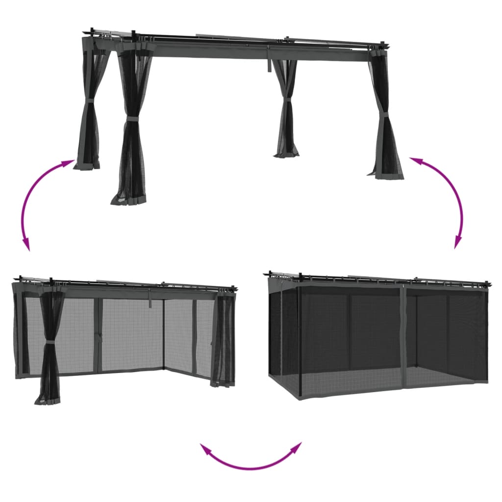 Vidaxl Arbor med sidevægge i mesh 4x3 M stål antracit -farvet