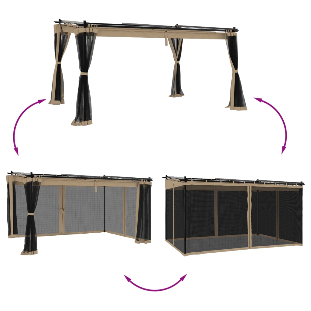 Vidaxl Arbor med sidevægge i mesh 4x3 m stål taupe