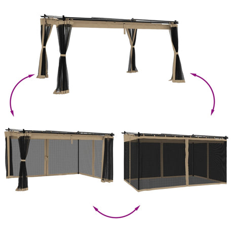 Vidaxx Pavillon mit Seitenwänden aus Mesh 4x3 m Stahl Taupe