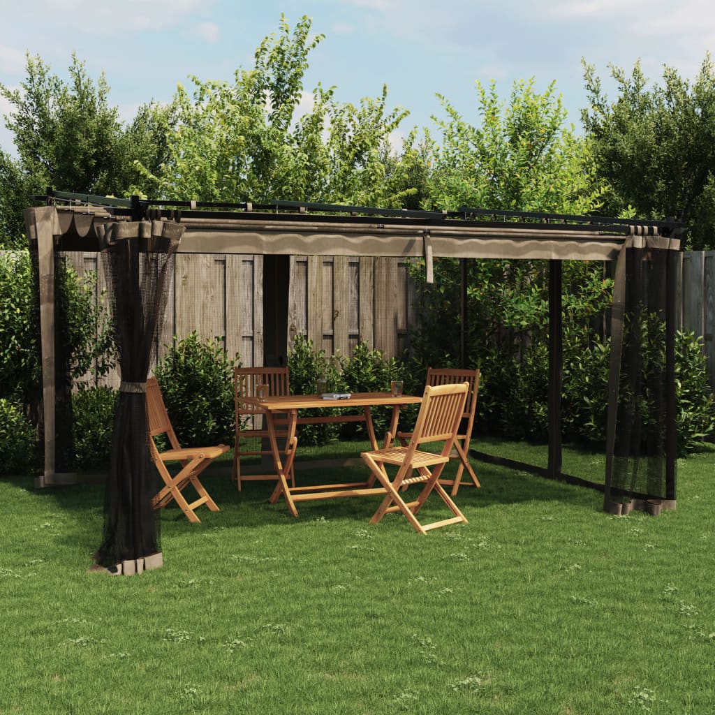 Vidaxl Arbor s bočními stěnami sítě 4x3 m Steel Taupe