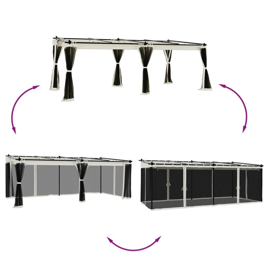 Arbor de Vidaxl con paredes laterales de malla de 6x3 m de crema de acero