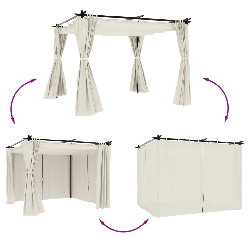 Vidaxl arbor with curtains 3x3 m steel cream -colored