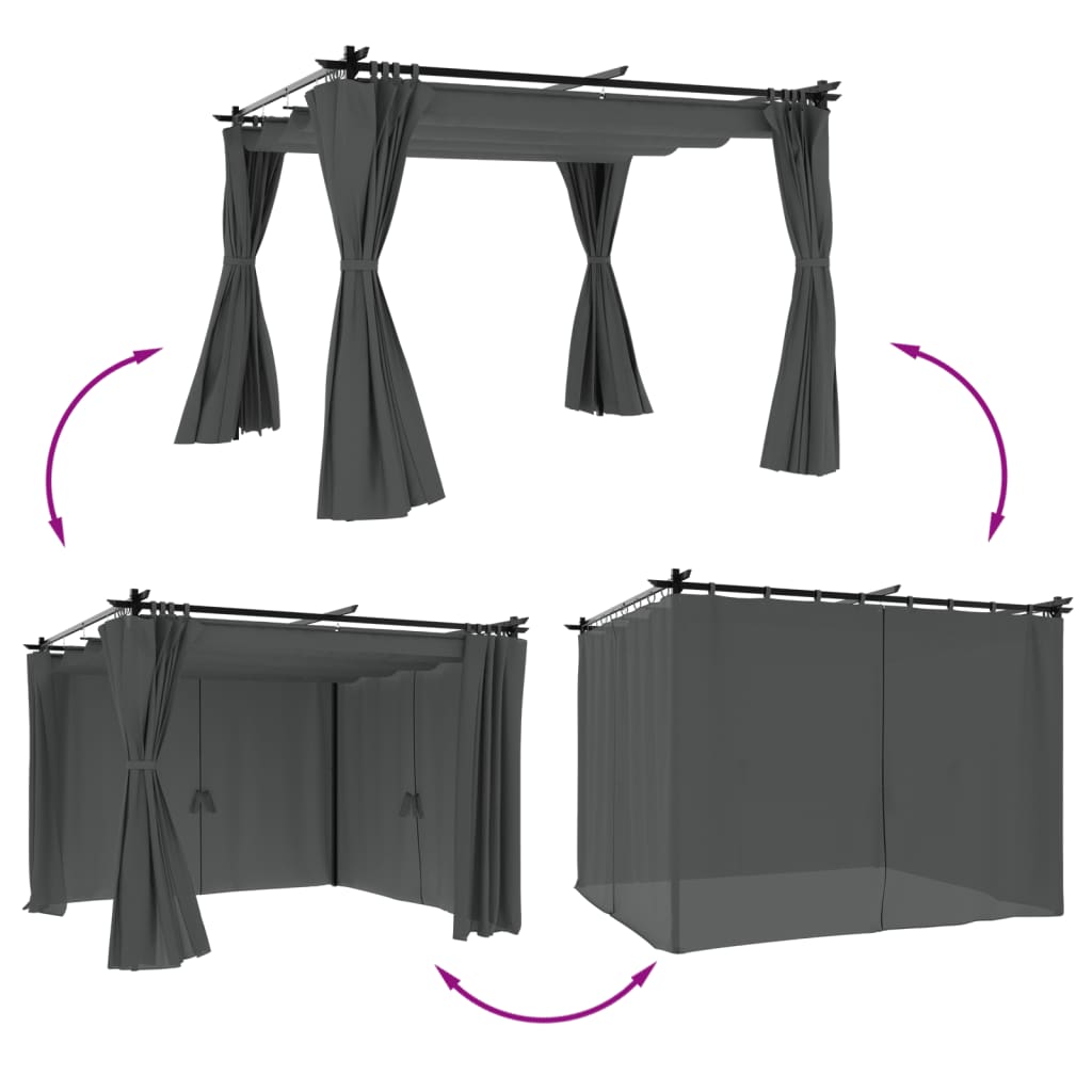 Vidaxl Arbor med gardiner 3x3 m stål Anthracite -färgad