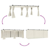 Vidaxl arbor with curtains 6x3 m steel cream -colored