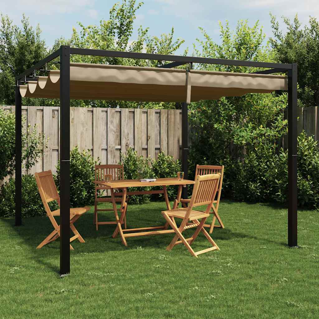Vidaxx Pavillon mit ausfahrbarem Dach 3x3 m Stahl Taupe