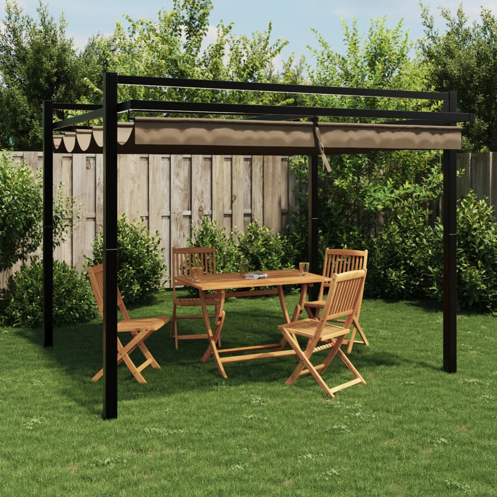 Vidaxl arbor with extendable roof 3x3 m aluminum taupe