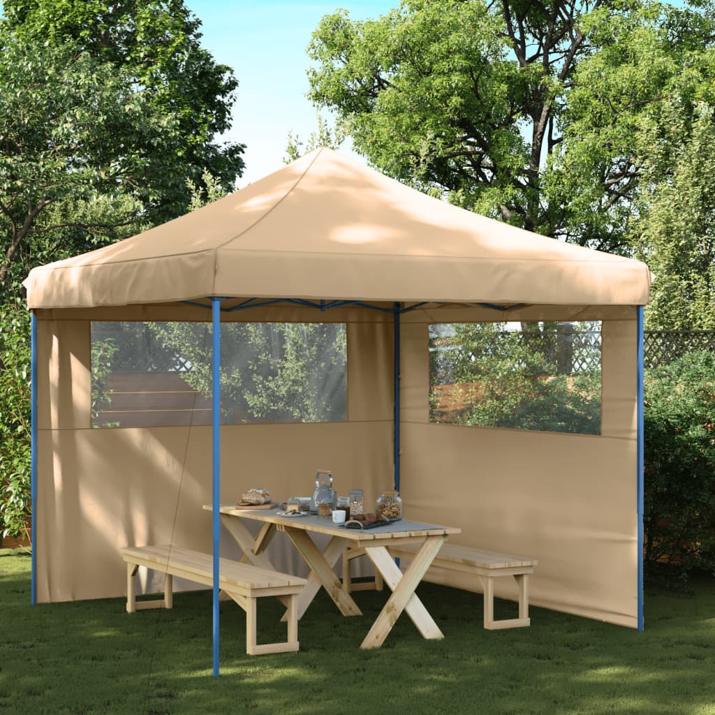 Vidaxl PartyTent fällbar pop-up med 2 sidoväggar beige