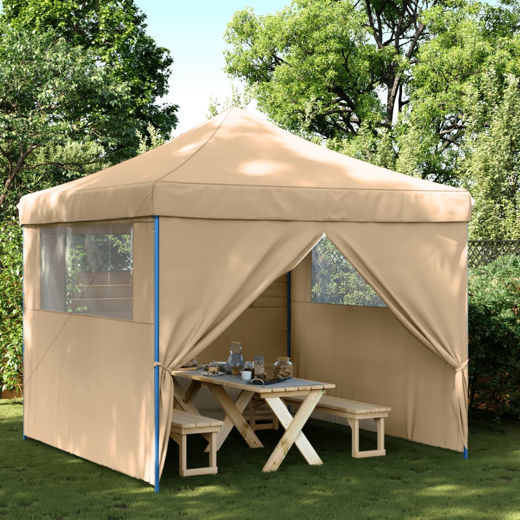 Vidaxl PartyTent fällbar pop-up med 4 sidoväggar beige