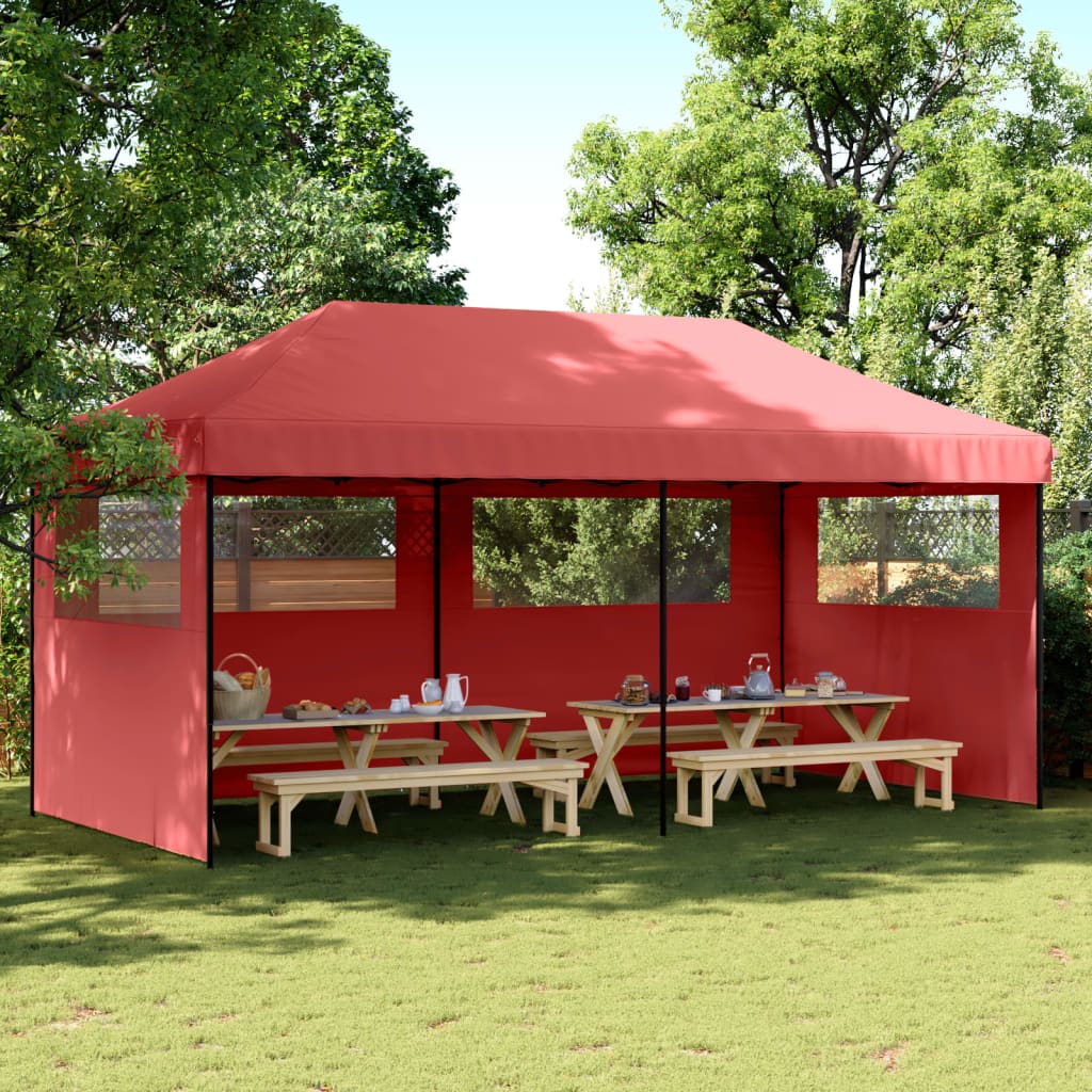 Vidaxl PartyTent fällbar pop-up med 3 sidoväggar Bordeaux Red