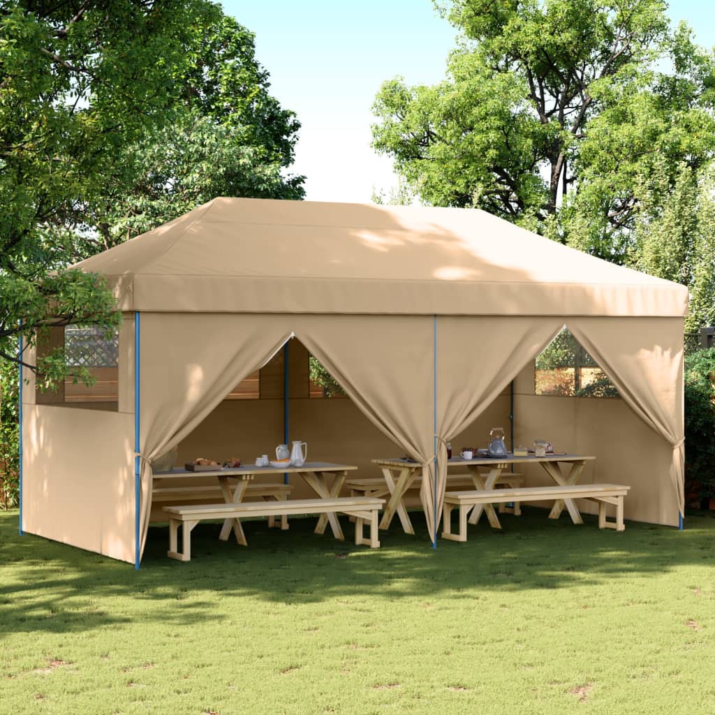 Vidaxl PartyTent fällbar pop-up med 4 sidoväggar beige