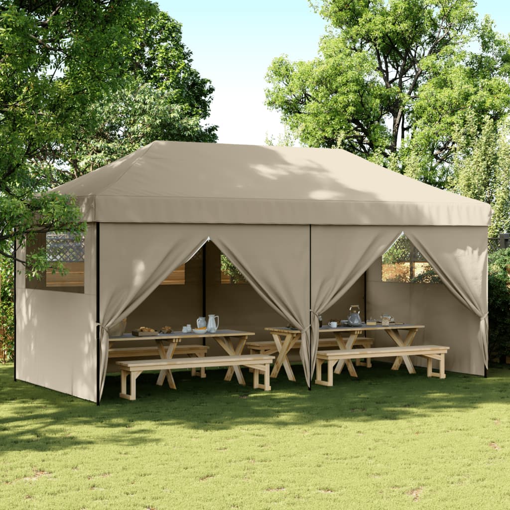 Vidaxl PartyTent sammenleggbar pop-up med 4 sidevegger taupe