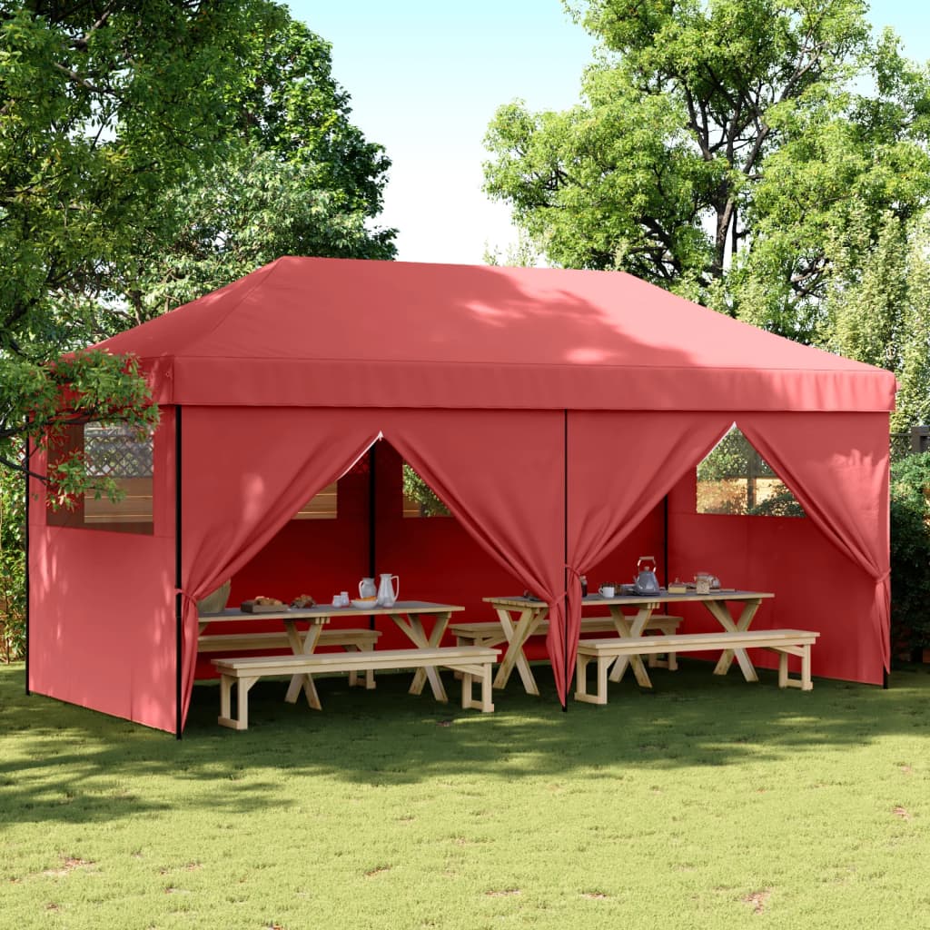 Vidaxl PartyTent Plegable plegable con 4 paredes laterales Burdeos rojo