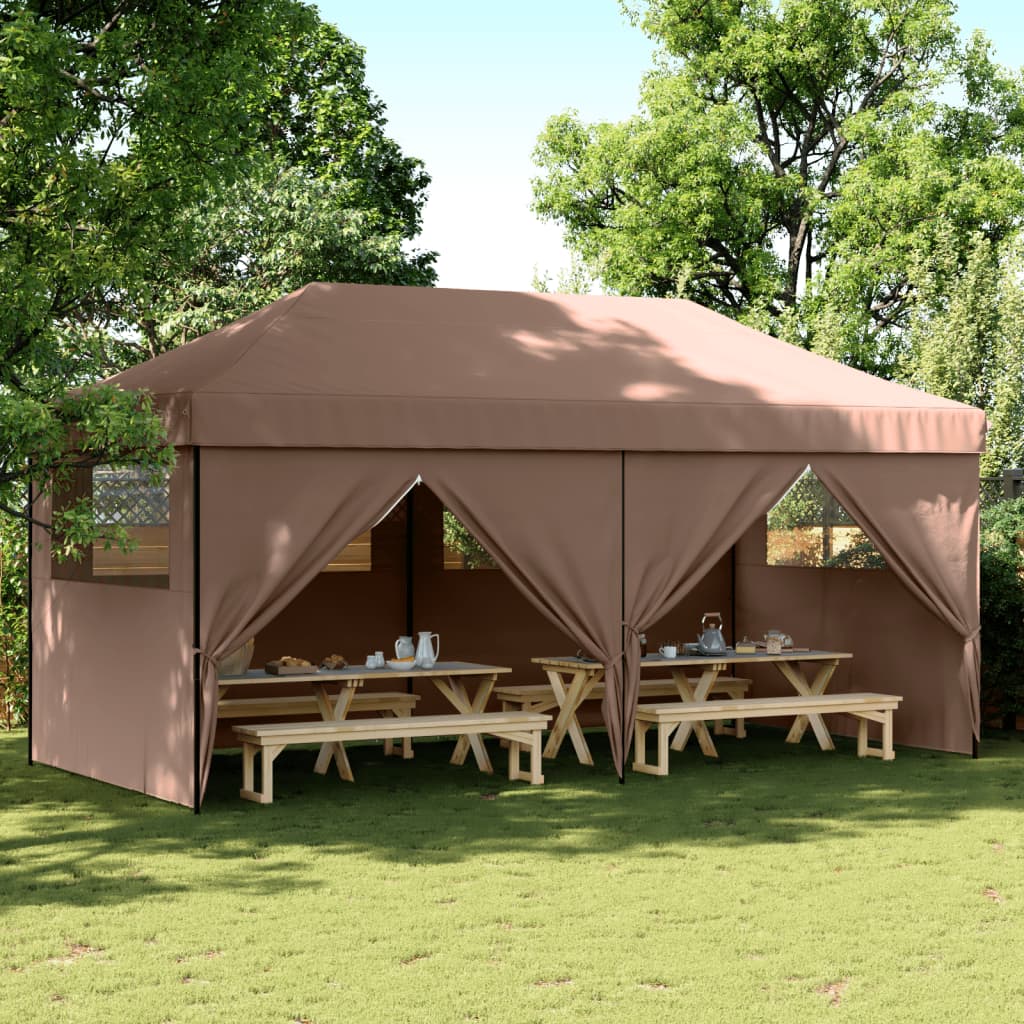 Pop-up pieghevole Vidaxl PartyTent con 4 pareti laterali marroni