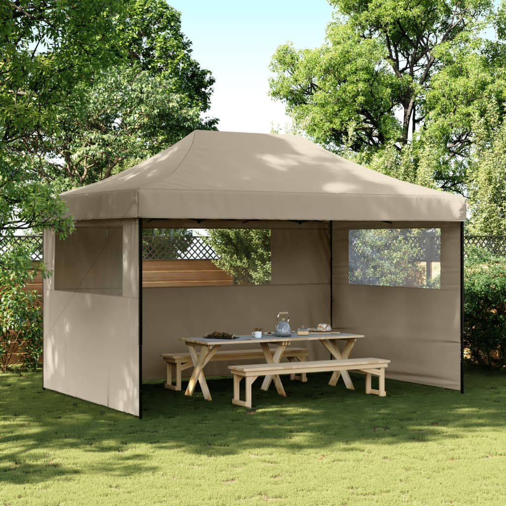 Vidaxl Partytent Foldable Pop-Up With 3 Side Walls Taupe