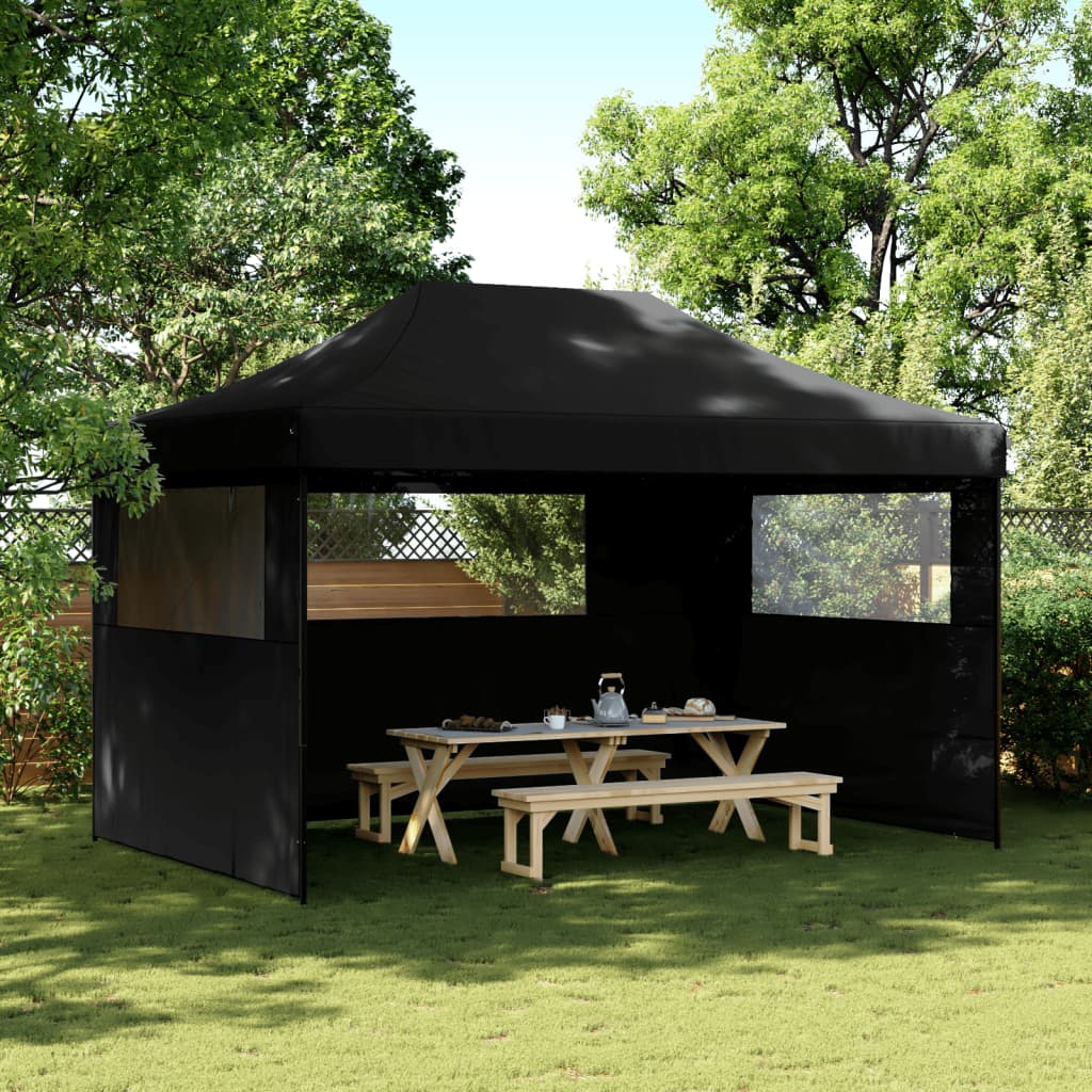 Pop-up pieghevole Vidaxl PartyTent con 3 pareti laterali nere