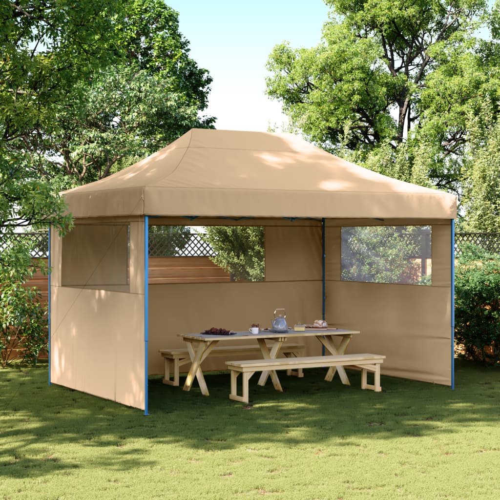 Vidaxl PartyTent Polable Polable avec 3 murs latéraux beige