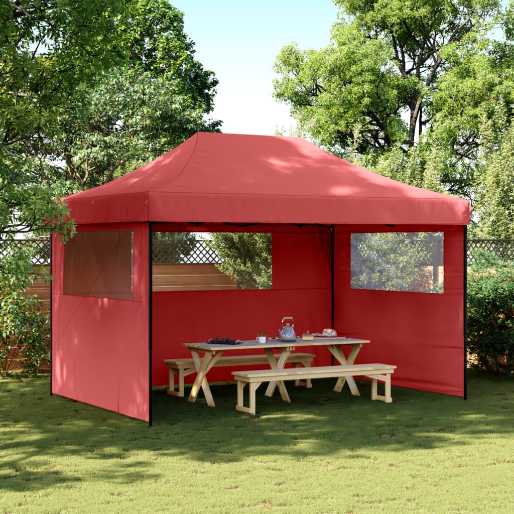 Vidaxl Partytent Foldable Pop-Up With 3 Side Walls Bordeaux Red