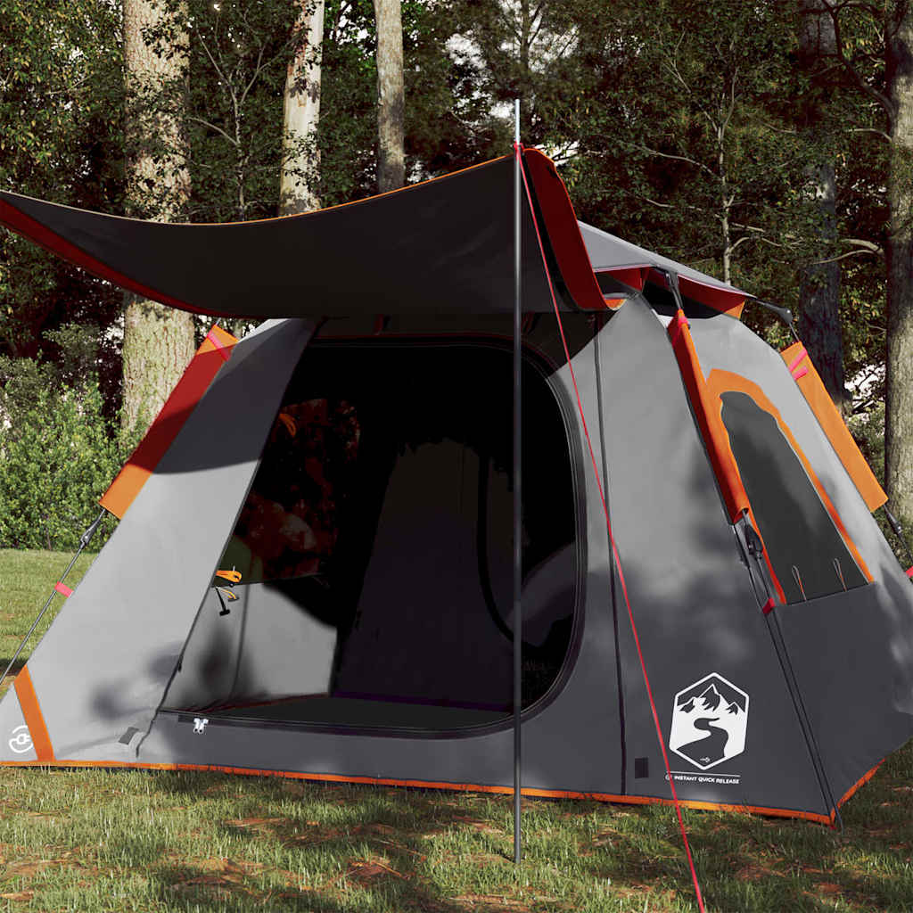 Vidaxl Kuppelzelt 4-Personen-Schnellspanner grau und orange