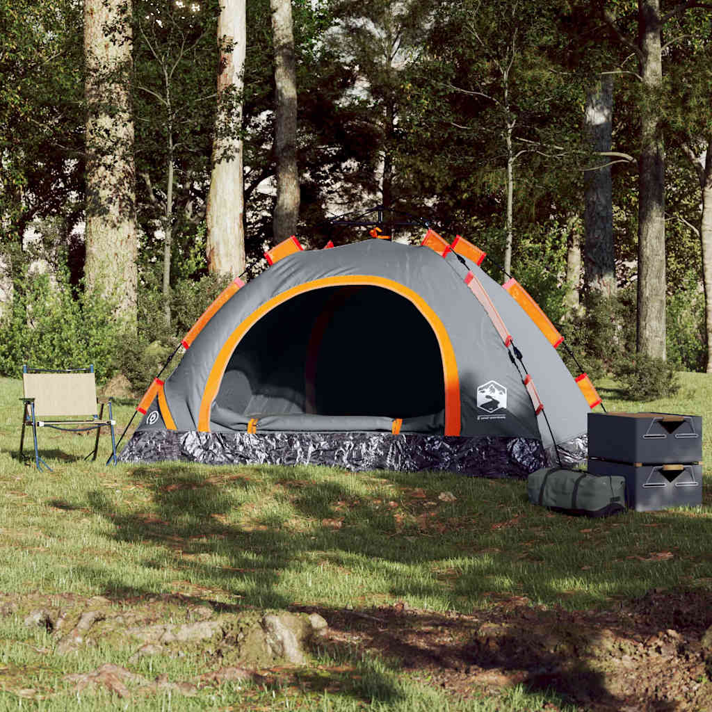 Vidaxl Tent 4 Person Fast Release Grey and Orange