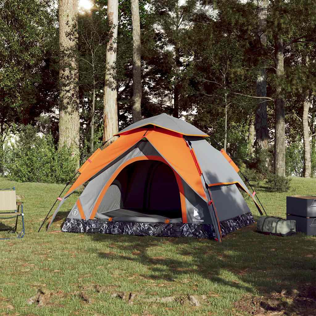 Vidaxl Kuppelzelt 4-Personen-Schnellspanner grau und orange