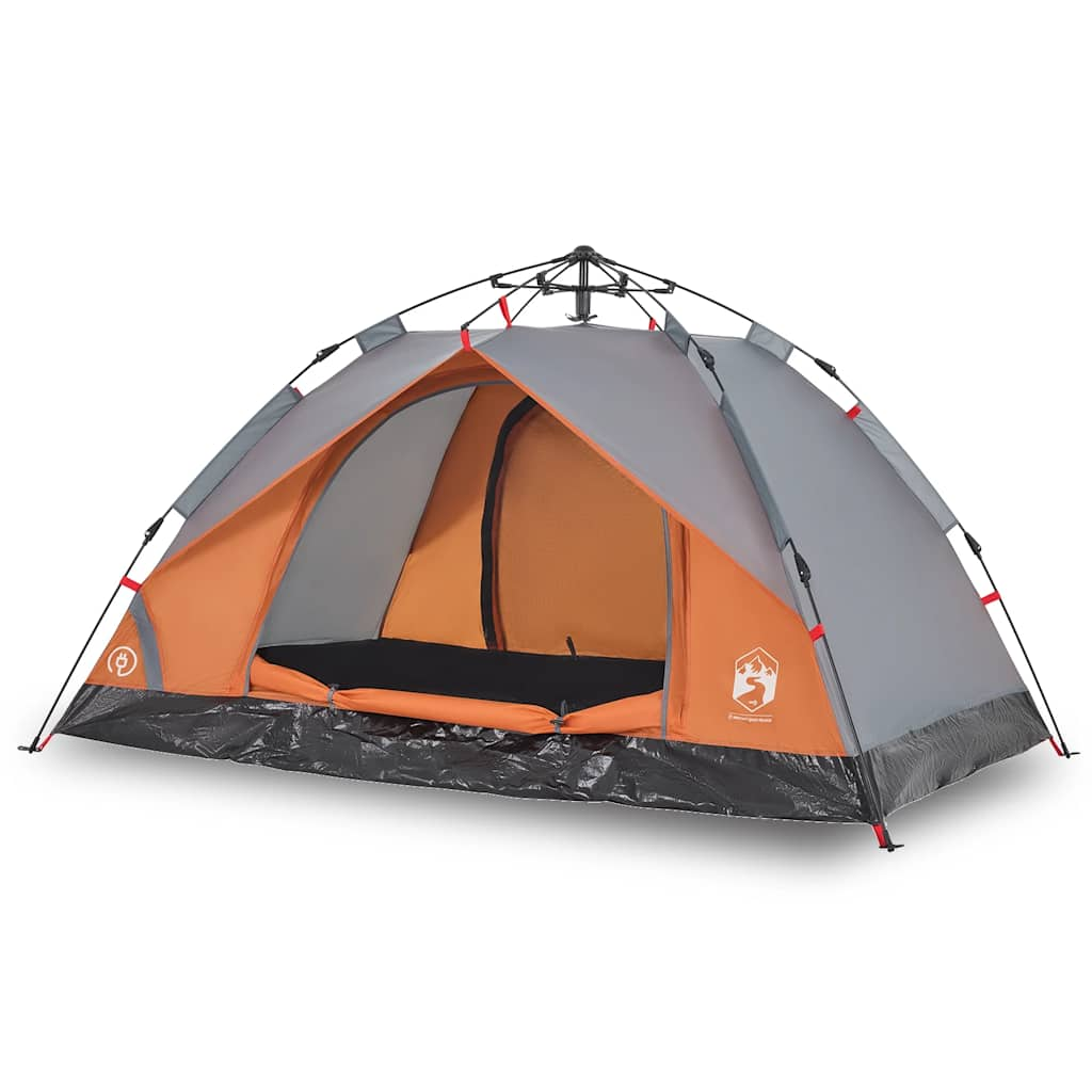 Vidaxl Dome Tent de 3 personas Liberación rápida de gris y naranja