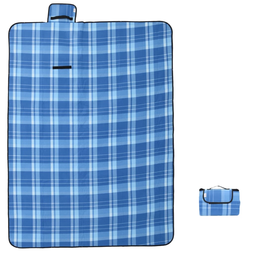 Vidaxl picnic rug foldable checkered 200x150 cm velvet blue