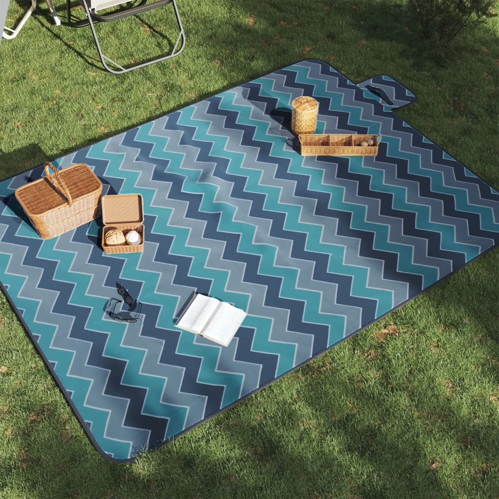 Vidaxl tappeto picnic onde pieghevoli 200x150 cm blu velluto