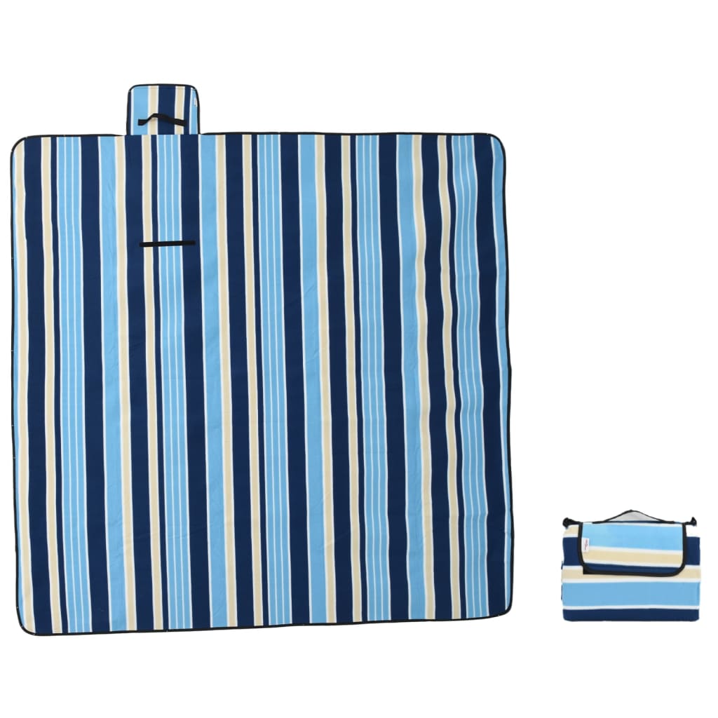 VidaXL Picknickdecke faltbar gestreift 200x200 cm samtblau weiß