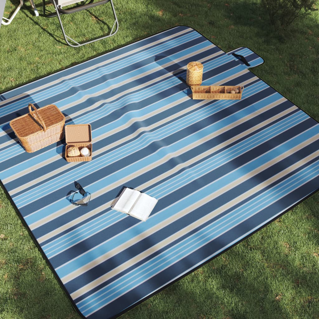 Vidaxl Picnic Rug Foldbar stribet 200x200 cm Velvet Blue White