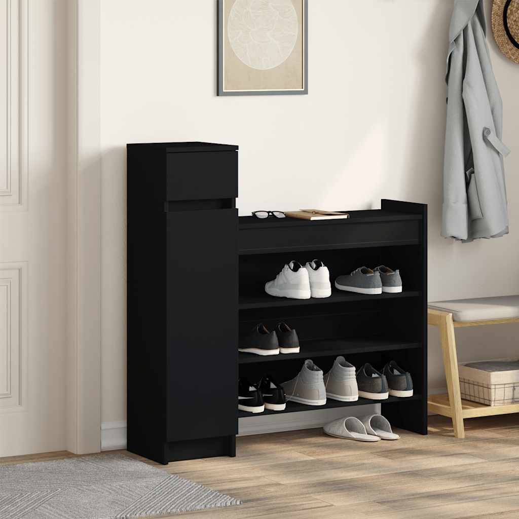 VidaXL Schuhschrank 100,5 x 28 x 100 cm, lackiertes Holz schwarz